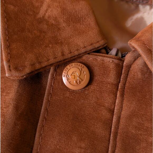 GA Collection Unisex Brown Faux Leather Suede Full Zip Italy Jacket - Picture 5 of 12